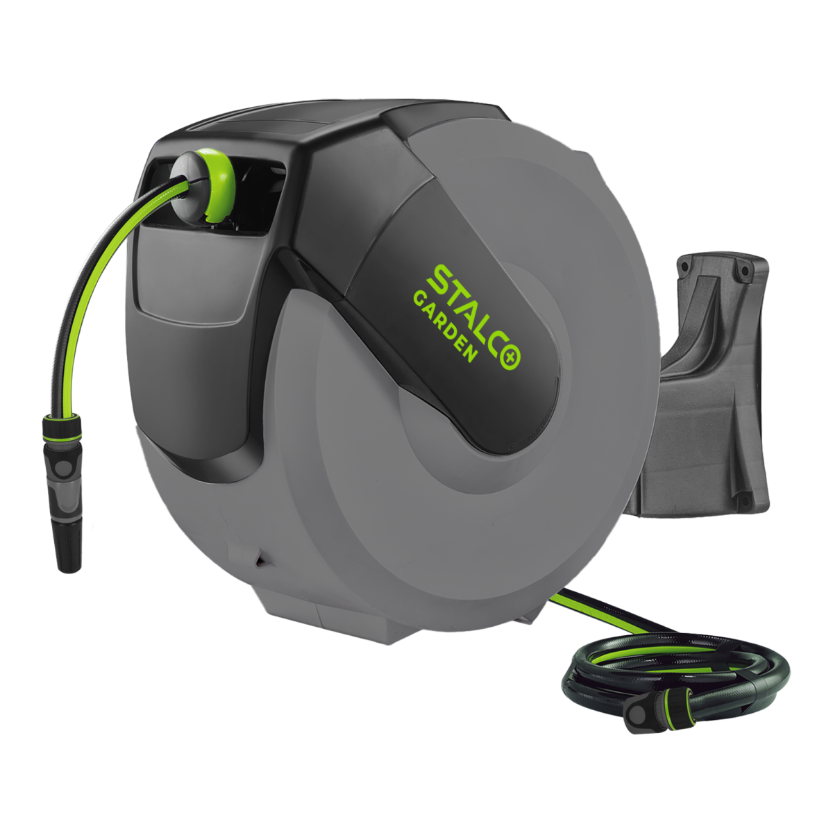 Bubanj s uvlačivim crijevom za vodu, dolazi opremljen priključkom i mlaznicom za prskanje. 25 m